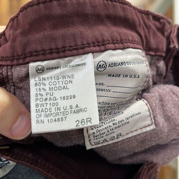 AG Adriano Goldschmied Wine Color The Stilt Cigarette Jeans Size 26R - Picture 8 of 12